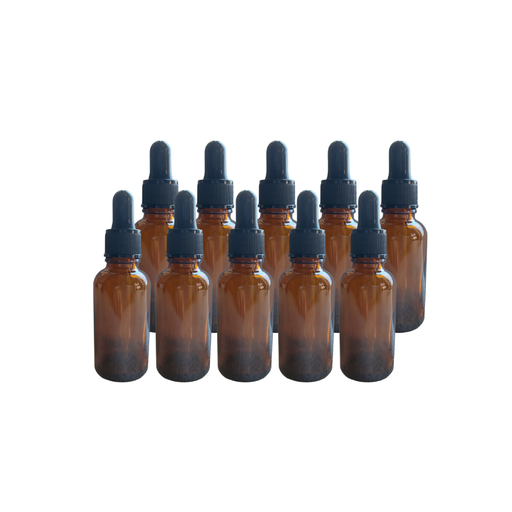 [TEC-BV-GV-50] Kit de 50 Botellas Color Ámbar de Vidrio de 30ml con Gotero de Pipeta, Tapa Negra